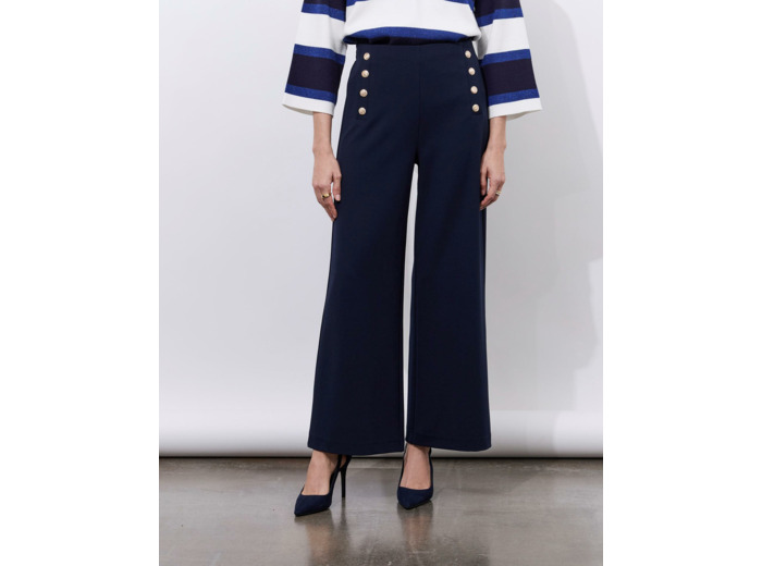 Pantalon 7/8 droit uni MARINE Femme