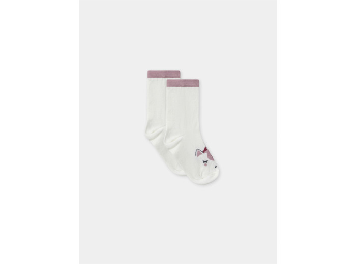 Chaussettes blanches imprimé tête de licorne Fille