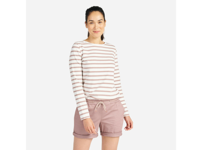 T-Shirt Manches longues - marinière de voile femme Sailing 100 Ecru taupe