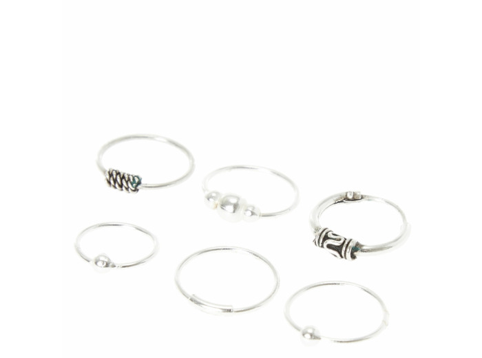 Anneaux de nez vintage 0,6 mm couleur argentée - Lot de 6