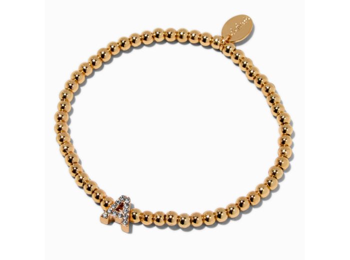 Bracelet élastique à initiale pavé perlé couleur dorée - A