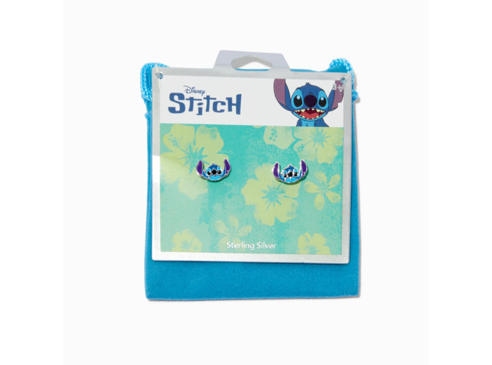 Clous d'oreilles émaillés Disney Stitch couleur argentée