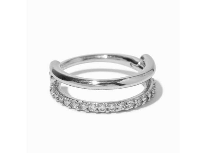 Anneau pour piercing conque 1,2 mm avec zircon cubique en acier inoxydable couleur argentée