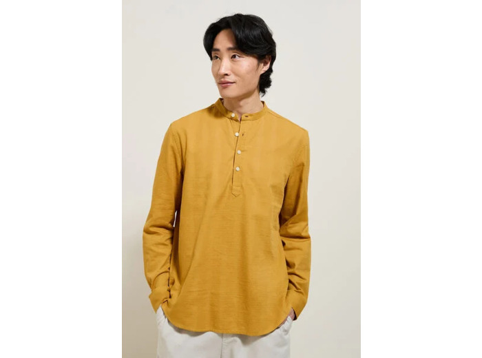 Chemise en coton col mao - Jaune