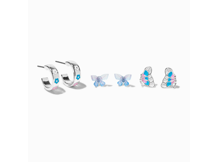 Lot de boucles d'oreilles à empiler papillons roses et bleues