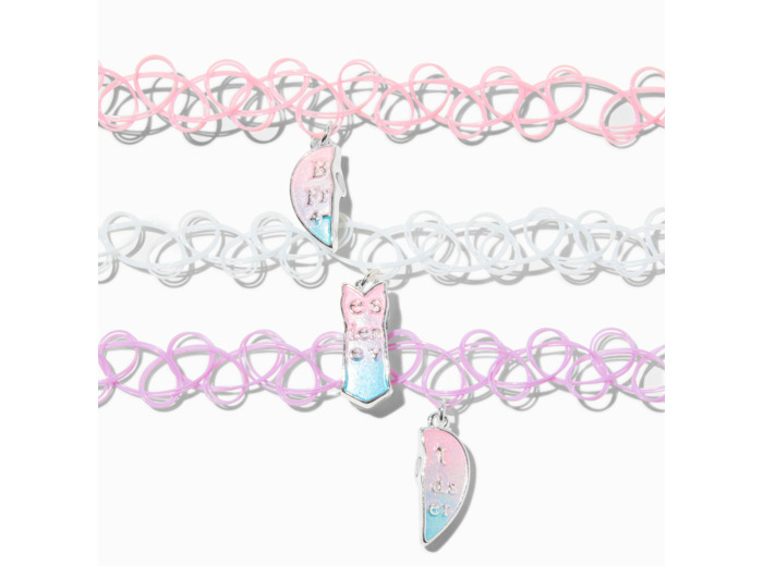 Ras-de-cou effet tatouage avec changement de couleur UV cœur pastel best friends - Lot de 3