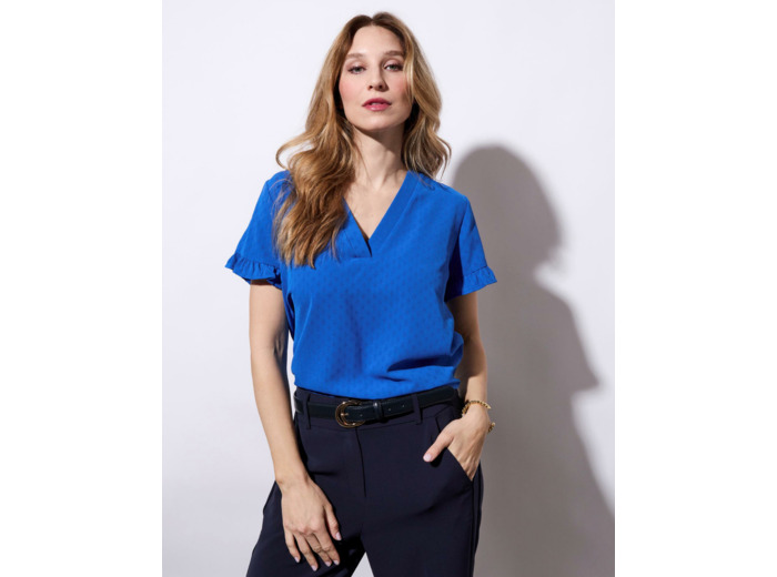 Blouse manches courtes unie BLEU Femme
