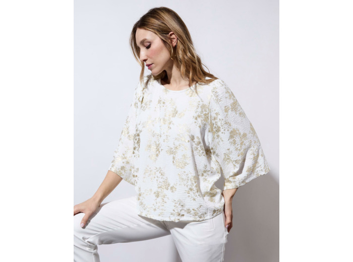 Blouse manches 3/4 unie BLANC Femme