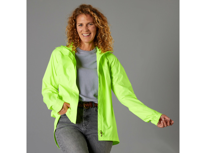 VESTE PLUIE VELO VILLE FEMME 120 JAUNE FLUO CERTIFIÉE EPI VISIBILITÉ JOUR