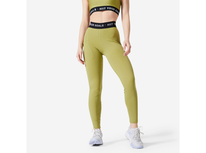 Legging long confort et douceur cardio training femme Vert Olive