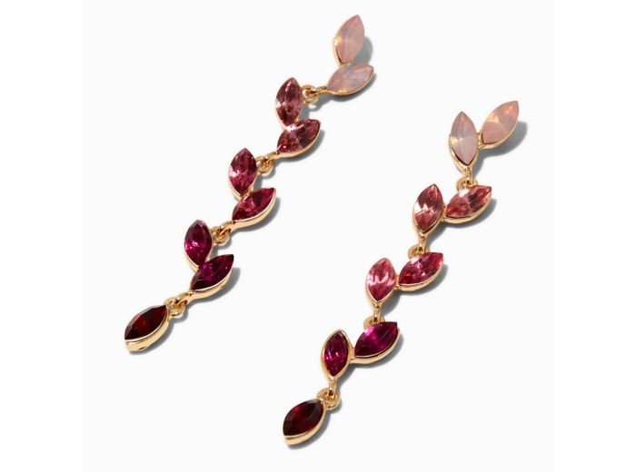 Pendantes 6,5 cm couleur dorée feuilles en strass dégradé rose