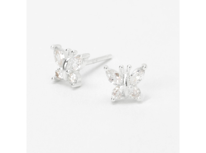 Clous d’oreilles papillon en argent et zircon cubique
