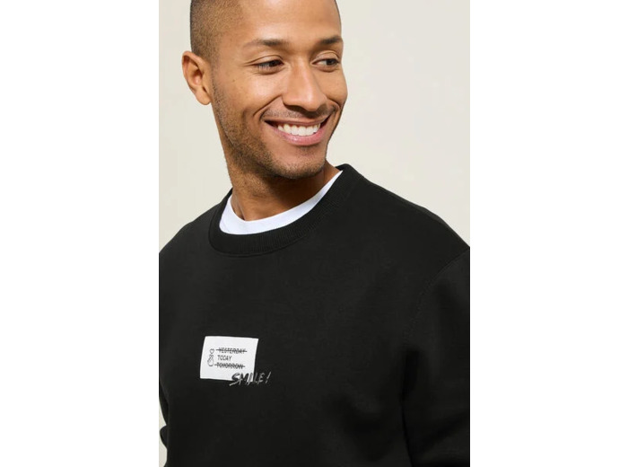 Sweat col rond imprimé devant - Noir