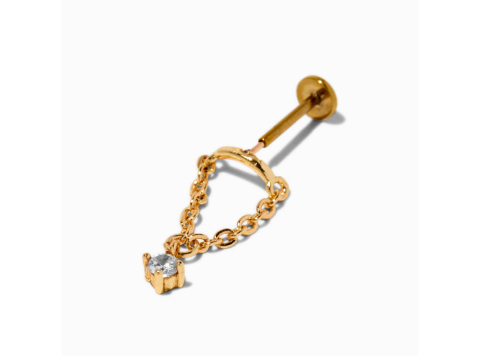 Boucle d’oreille non filetée pour piercing hélix avec strass pendant 1,2 mm acier inoxydable couleur dorée