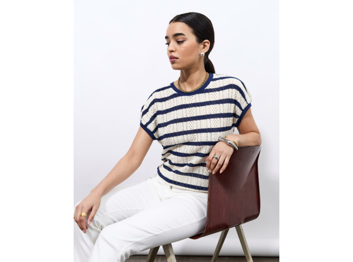 Top manches courtes rayé MARINE Femme