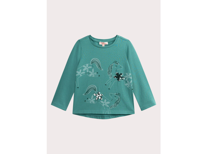 T-shirt turquoise imprimé cheval pour fille