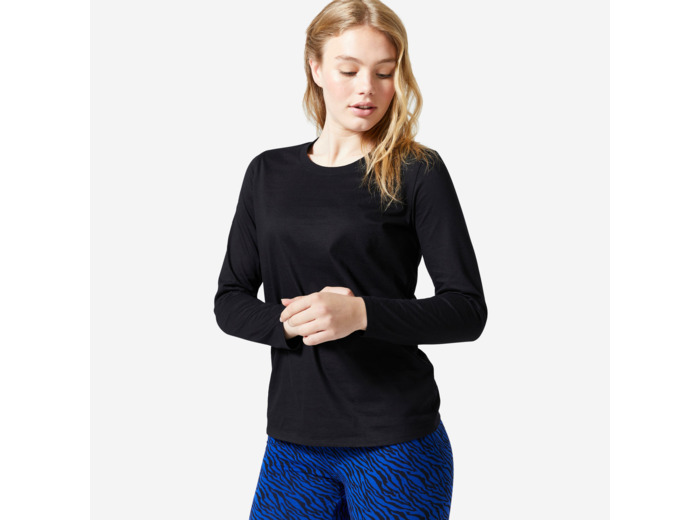 T-shirt manches longues Fitness Femme - 100 Noir