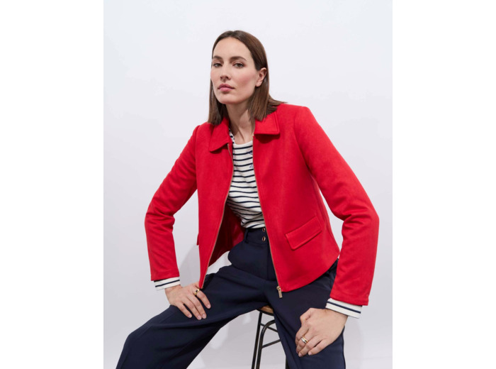 Veste courte en suédine unie ROUGE Femme