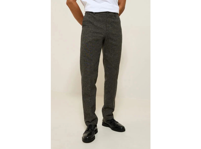 Pantalon chino regular à plis flanelle - Marron