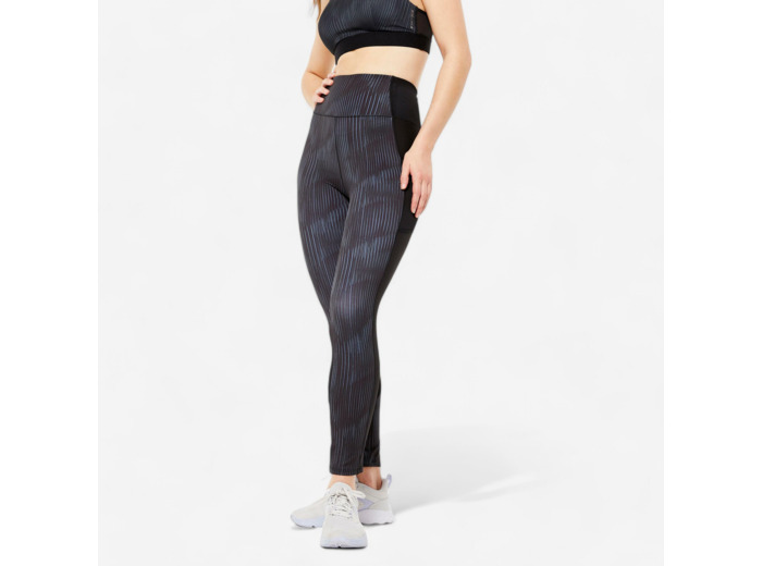 Legging avec poche téléphone fitness cardio femme imprimé noir et gris