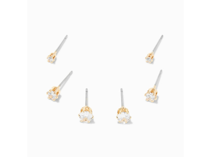 Clous d’oreilles ronds avec strass en zircon cubique d’imitation couleur dorée - 2 mm, 3 mm, 4 mm