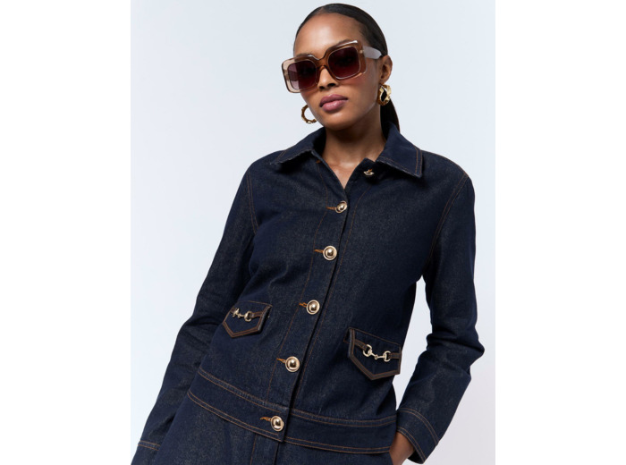 Blouson court en denim uni MARINE Femme