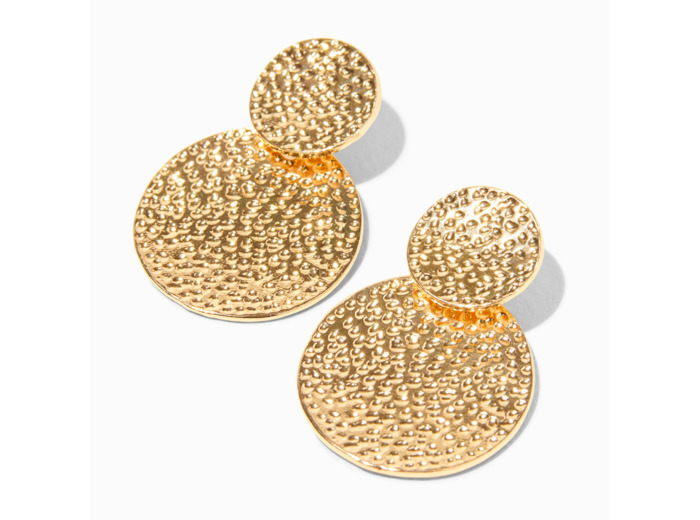 Pendantes 5 cm deux disques texturés couleur dorée
