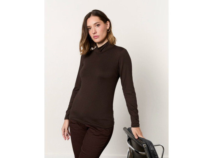 Sous-pull manches longues uni MARRON Femme