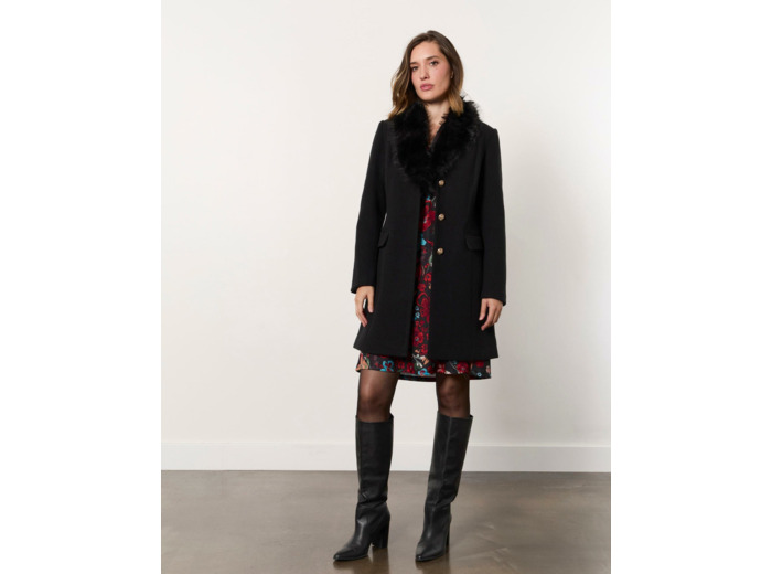 Manteau longueur genoux uni NOIR Femme