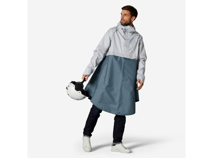 PONCHO PLUIE VISIBILITE NUIT VELO VILLE 540 BLEU GRIS