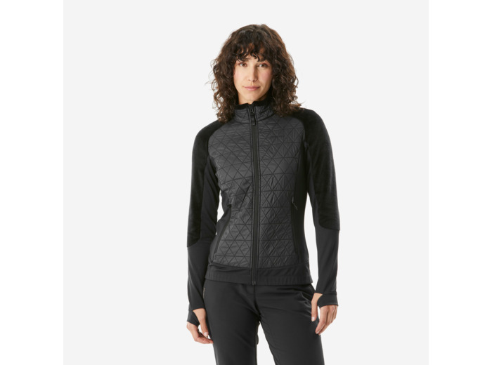 Polaire de randonnée hybride chaude femme, MH900 Mountain noir