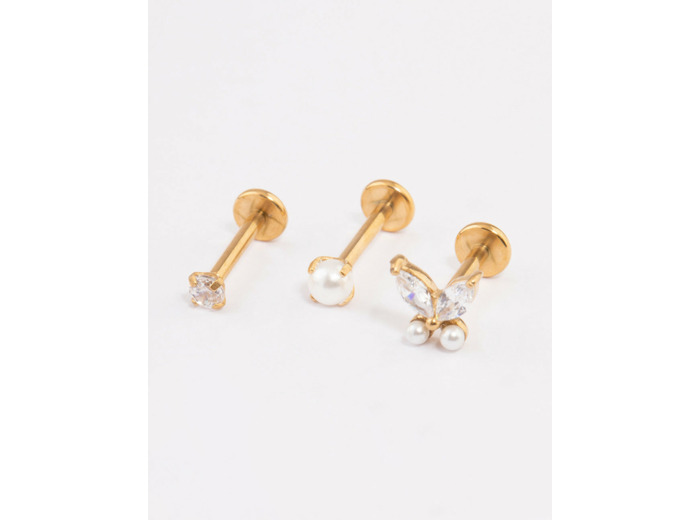 Gold Plated Surgical Steel Pearl Flat Back Pack