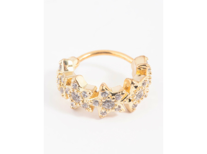 Gold Plated Surgical Steel Cubic Zirconia Star Clicker Ring