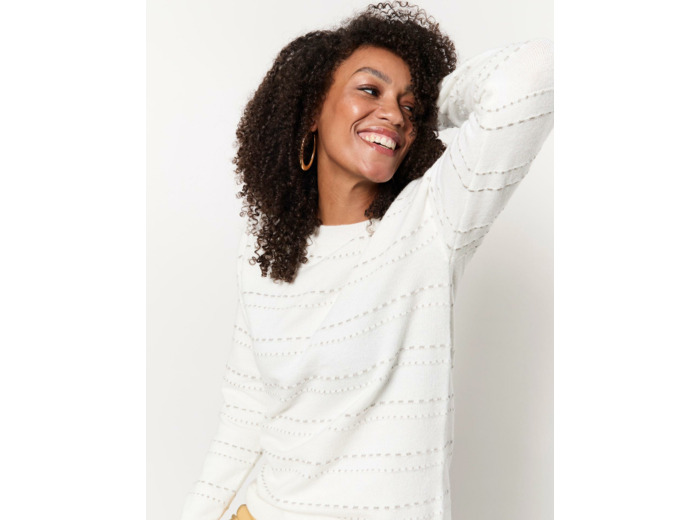 Pull épais rayé BLANC Femme