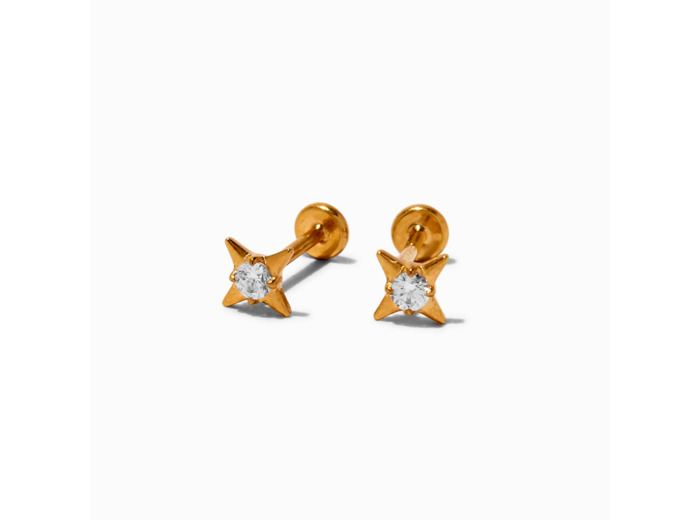 Clous d’oreilles à arrière plat étoile rayonnante zircon cubique titane couleur dorée C LUXE by Claire’s