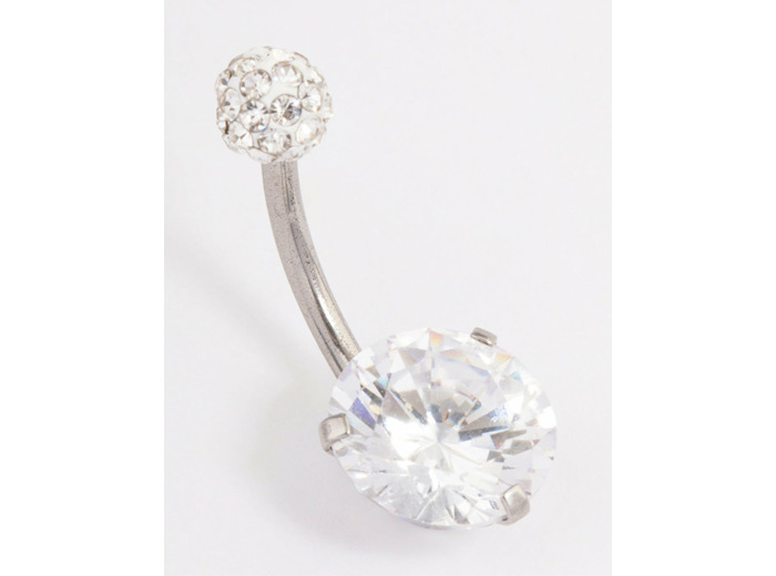 Surgical Steel Cubic Zirconia Round Claw Belly Ring