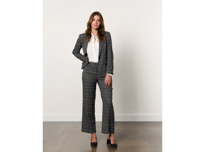 Pantalon long droit Prince de Galles GRIS Femme