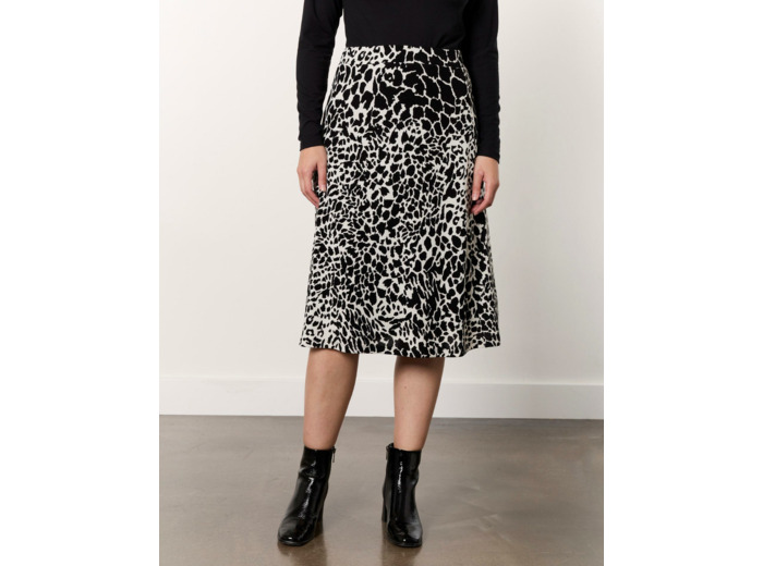 Jupe midi trapèze imprimé léopard NOIR
