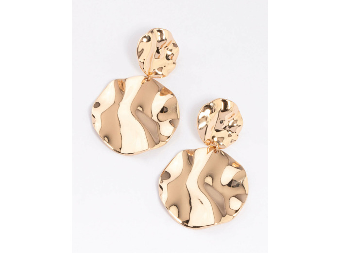 Gold Wrapped Double Disc Drop Earrings