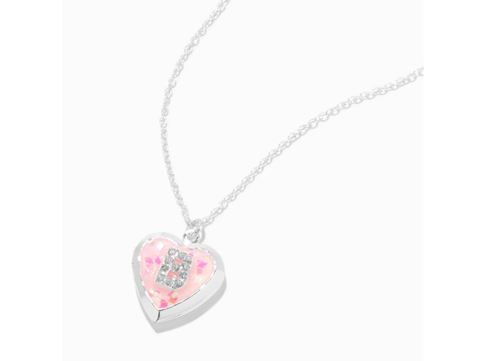 Collier à médaillon cœur pailleté à initiale décorée rose - B