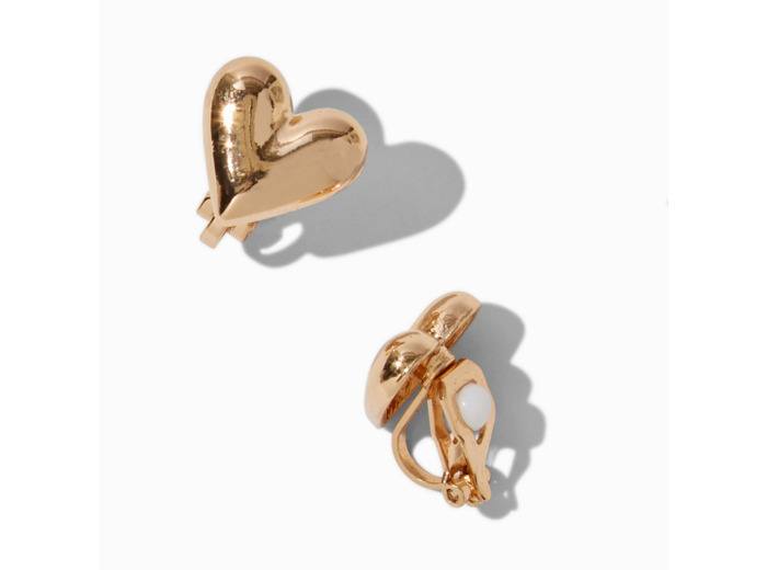 Clous d'oreilles à clip cœur bombé couleur dorée