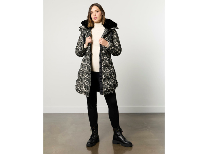 Doudoune longueur genoux imprimée ECRU Femme