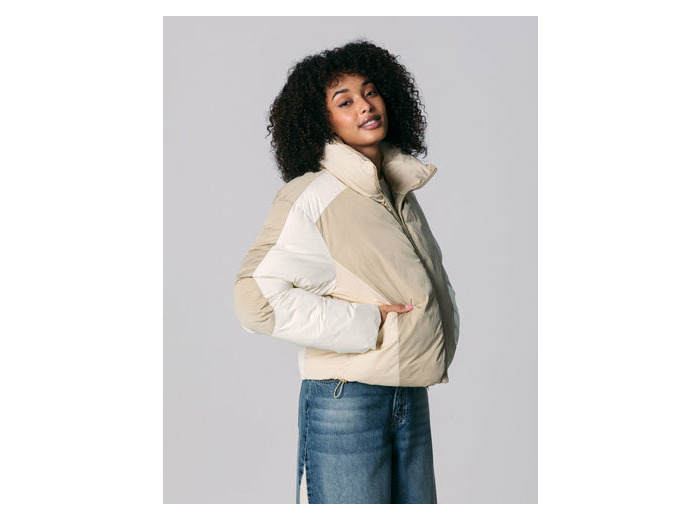 Doudoune courte matelassée beige et kaki