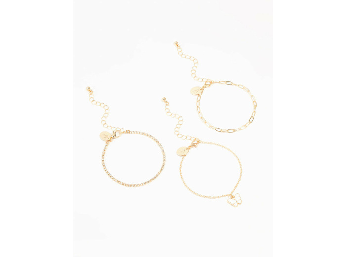 Gold Chain Diamante Butterfly Bracelets 3-Pack