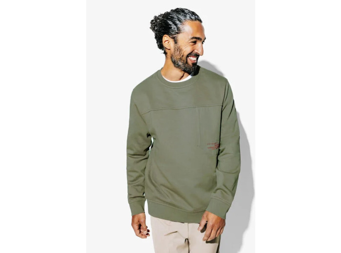 Sweat col rond en matière technique - Vert kaki