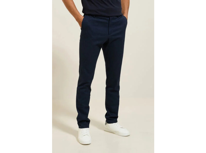 Pantalon chino slim aspect flanelle - Bleu foncé