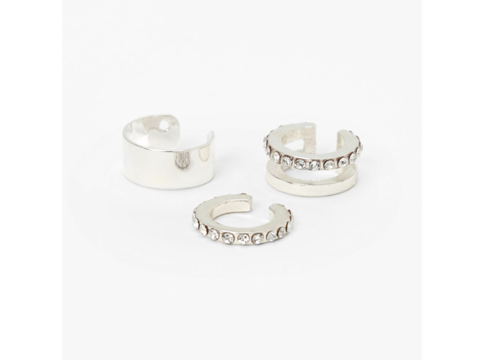 Manchettes d’oreilles ornementées variées couleur argentée - Lot de 3