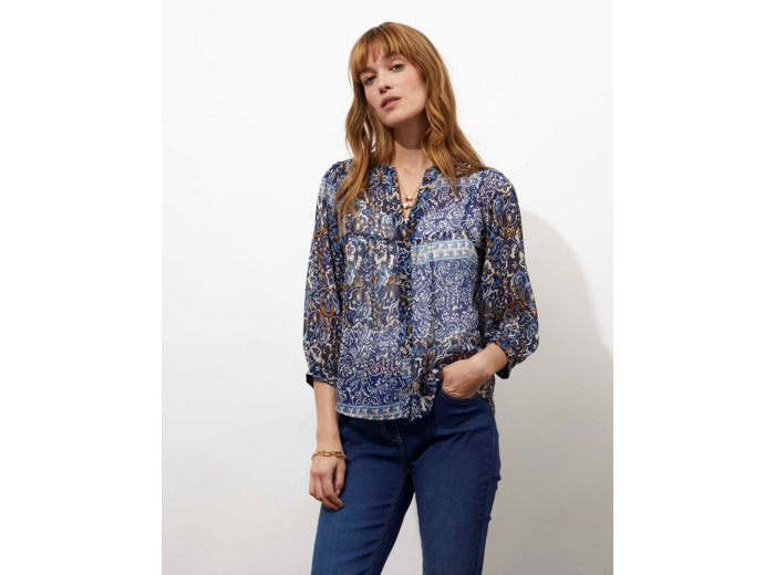 Blouse manches 3/4 imprimée BLEU Femme