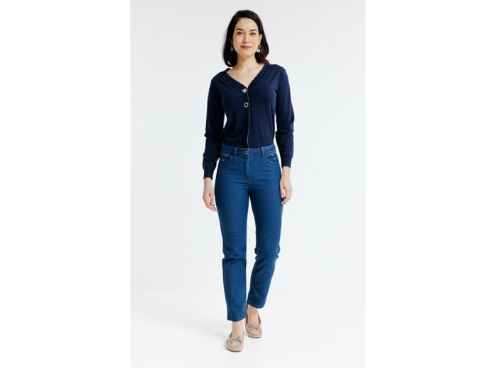 Pantacourt denim broderies fleurs