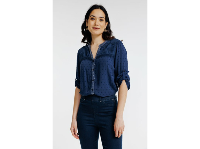 Blouse boutonnée mix matières